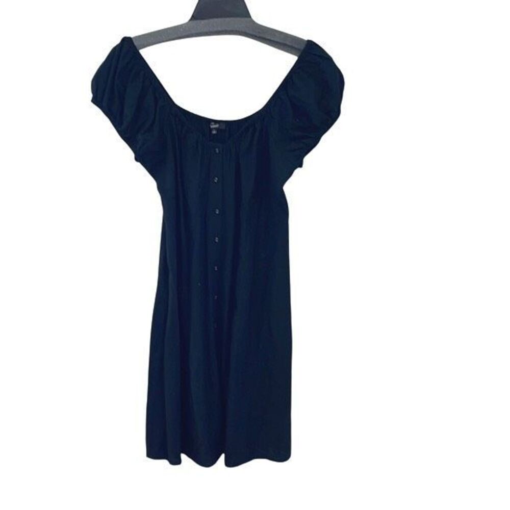 Madewell Womens Linen Blend Button Front Cap Sleeve Margie Mini Dress Black Sz 8